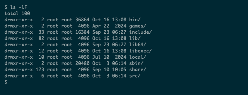 The ls command showing a list of files in the current directory.