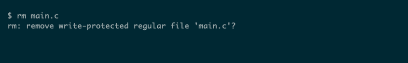 The rm command shows a confirmation prompt if you try to delete a write-protected file.