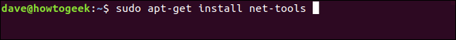 Linux terminal with the apt-get command to install net-tools.