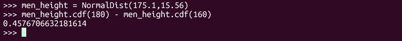 Cálculo de distribuição normal de alturas masculinas usando o módulo de estatística Python.