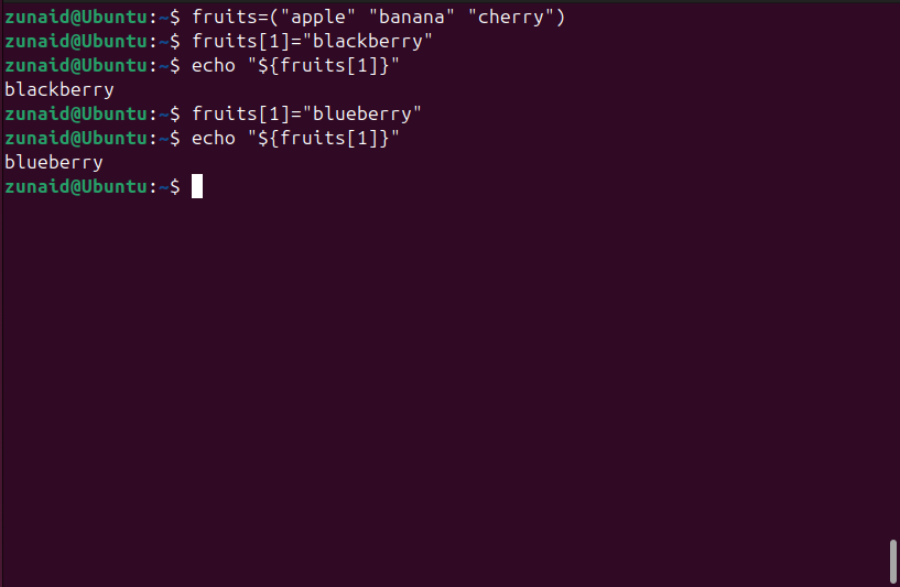 Modificando elementos da matriz Bash reatribuindo valores.