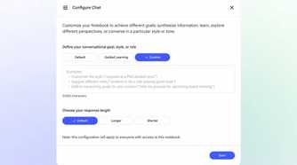 NotebookLM being configured to fit a role and goal by a user