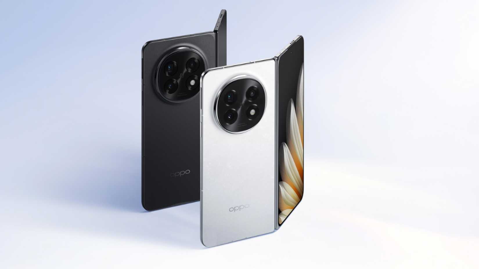 Dois telefones OPPO Find N5 desdobrados.