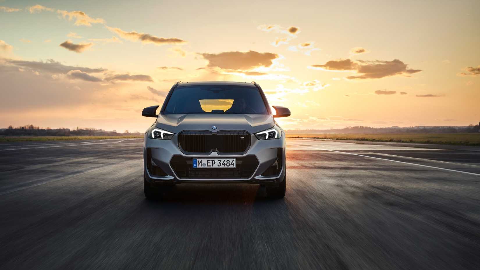 Head-on action shot of a 2025 BMW X1 M35i