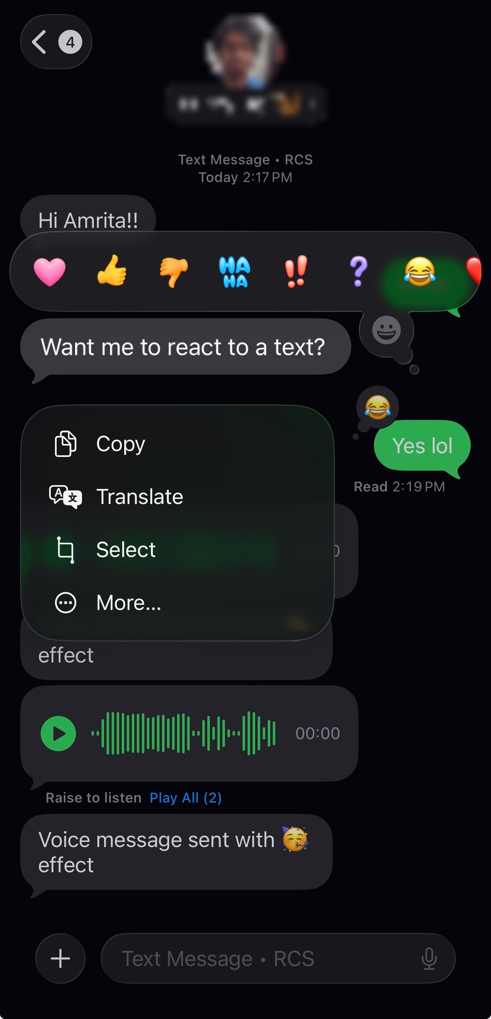 Reactions on Apple Messages.