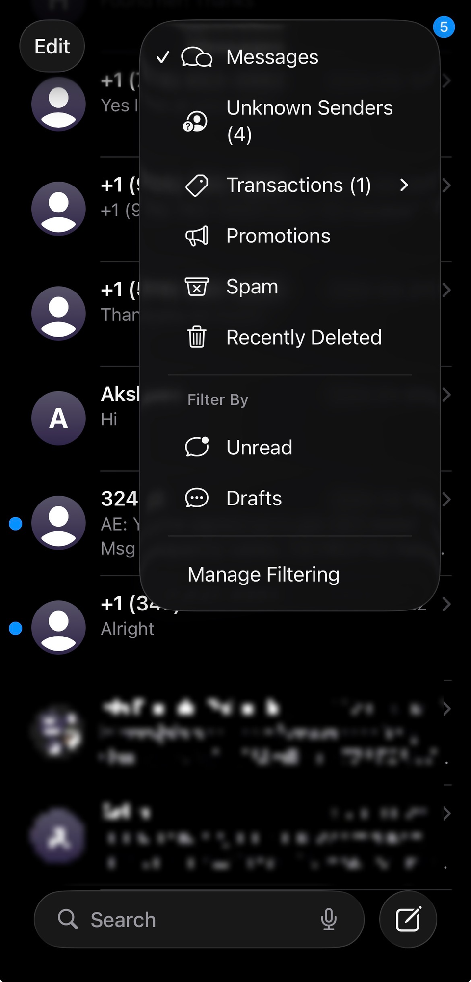 Message filtering on Apple Messages.