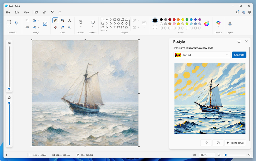 Restyle feature in Paint using artwork of a boat