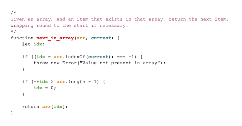 A simple function displayed with semantic highlighting that adds different colors to different variables.