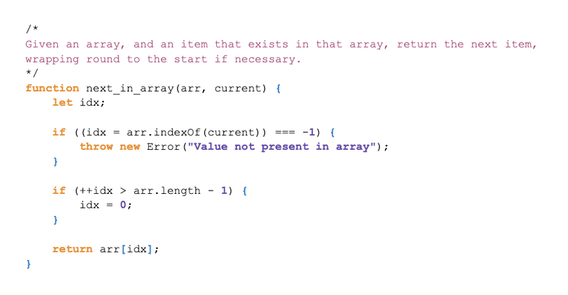 A simple function displayed with syntax highlighting that adds color to several keywords. 