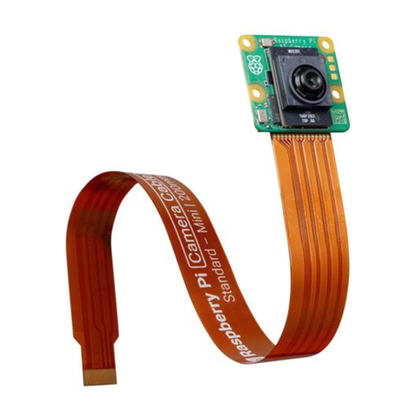 The Raspberry Pi AI Camera with an attached ribbon cable.