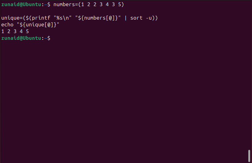Removendo elementos duplicados de um array Bash.