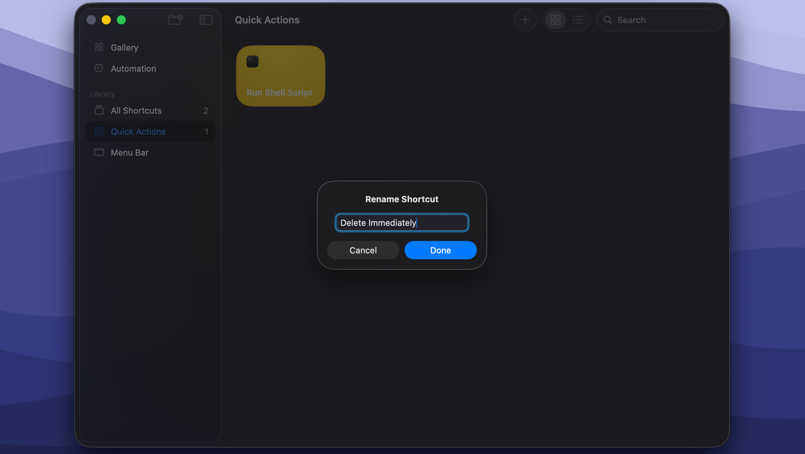 Rename the Shortcut.