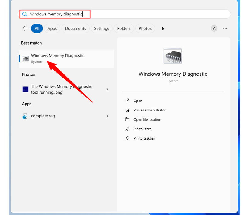 Executando o diagnóstico de memória do Windows.