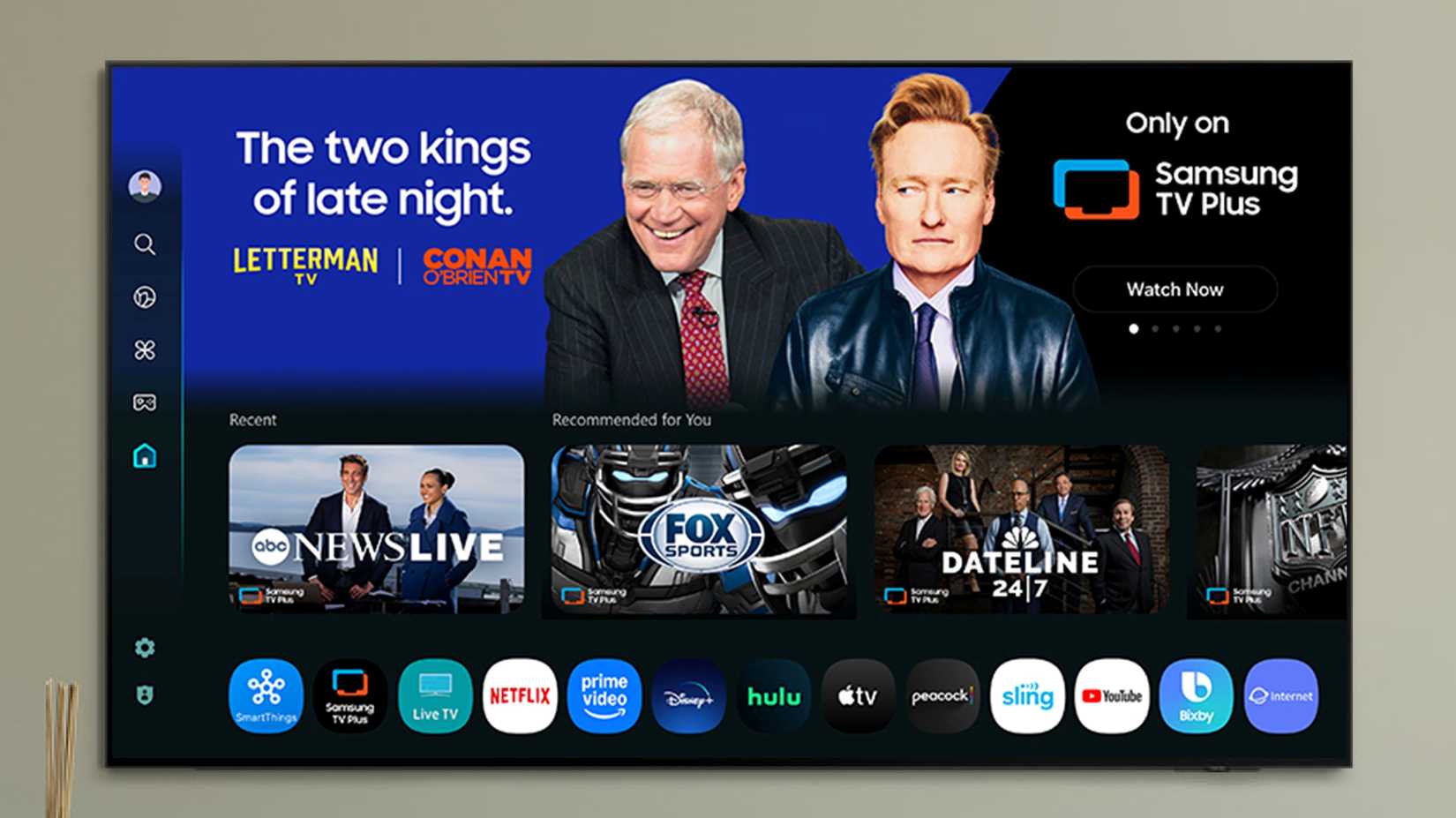 A Samsung Mini-LED television mounted on a wall.