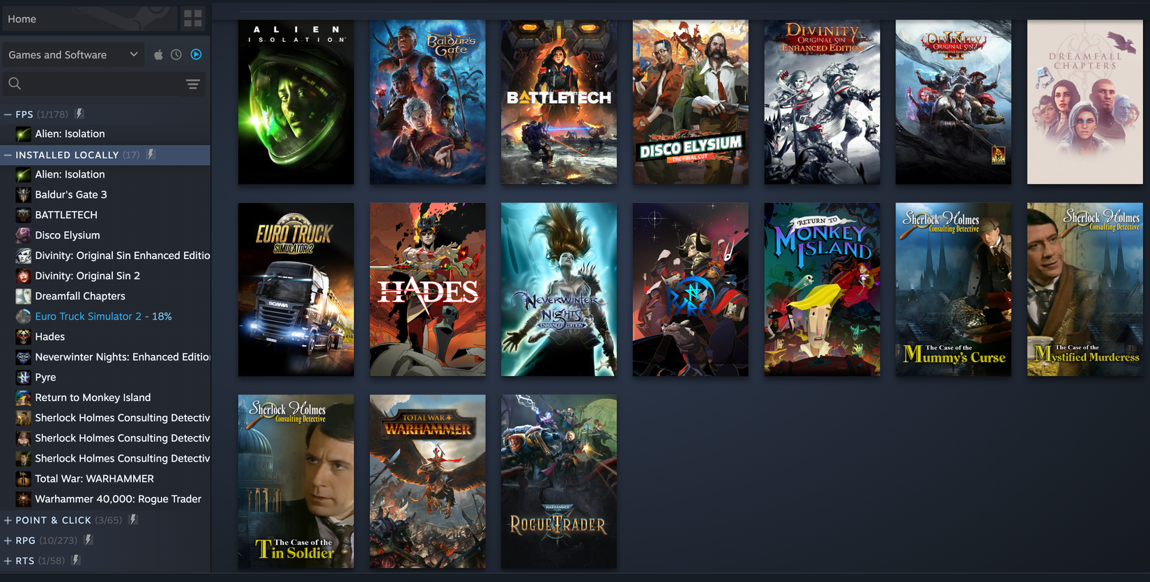 A selection of Mac games on Steam.