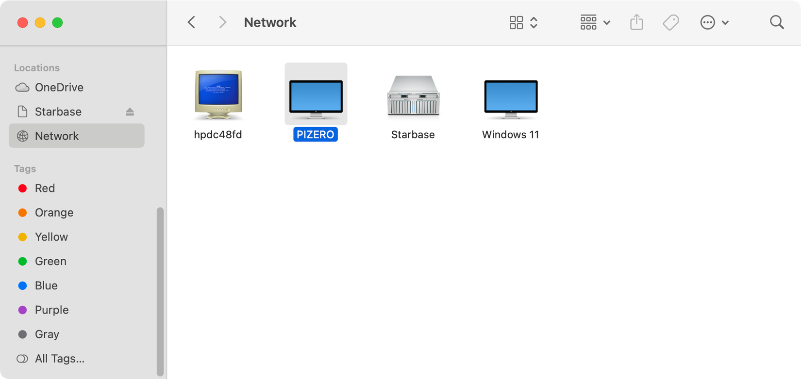 Raspberry Pi no painel de rede em um Mac