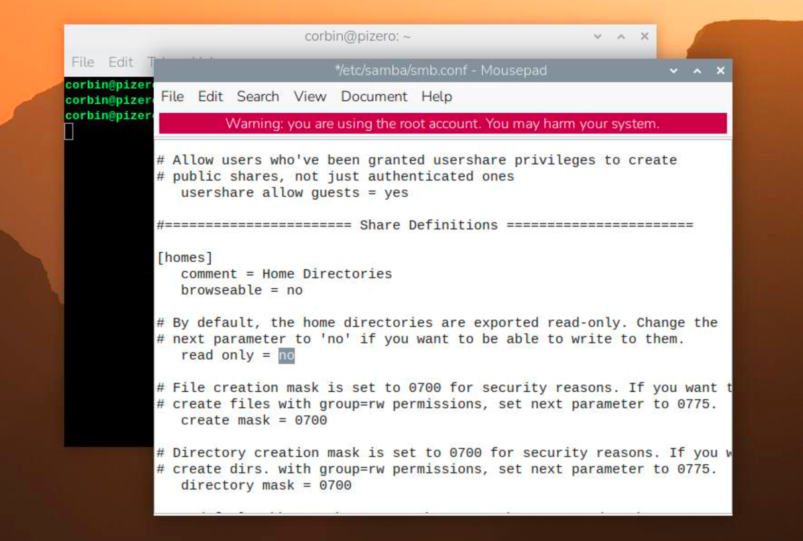 Alterando a configuração SMB em um Raspberry Pi