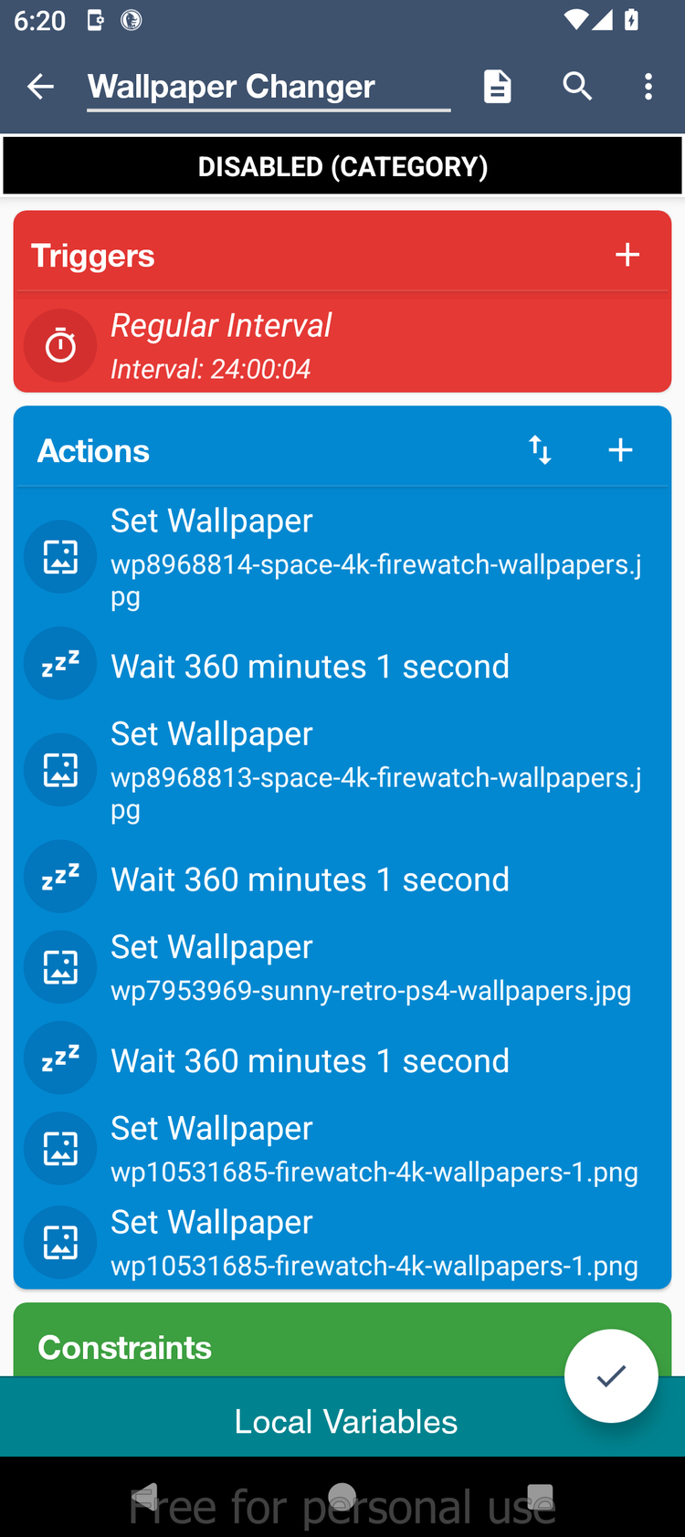 A macro para alterar papéis de parede automaticamente. 