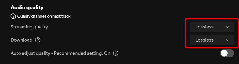 the streaming quality and download quality options in Spotify's desktop app.