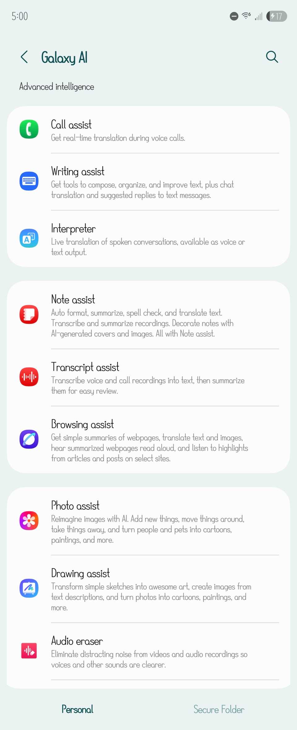 Galaxy AI settings on a Samsung Galaxy Z Fold 6.