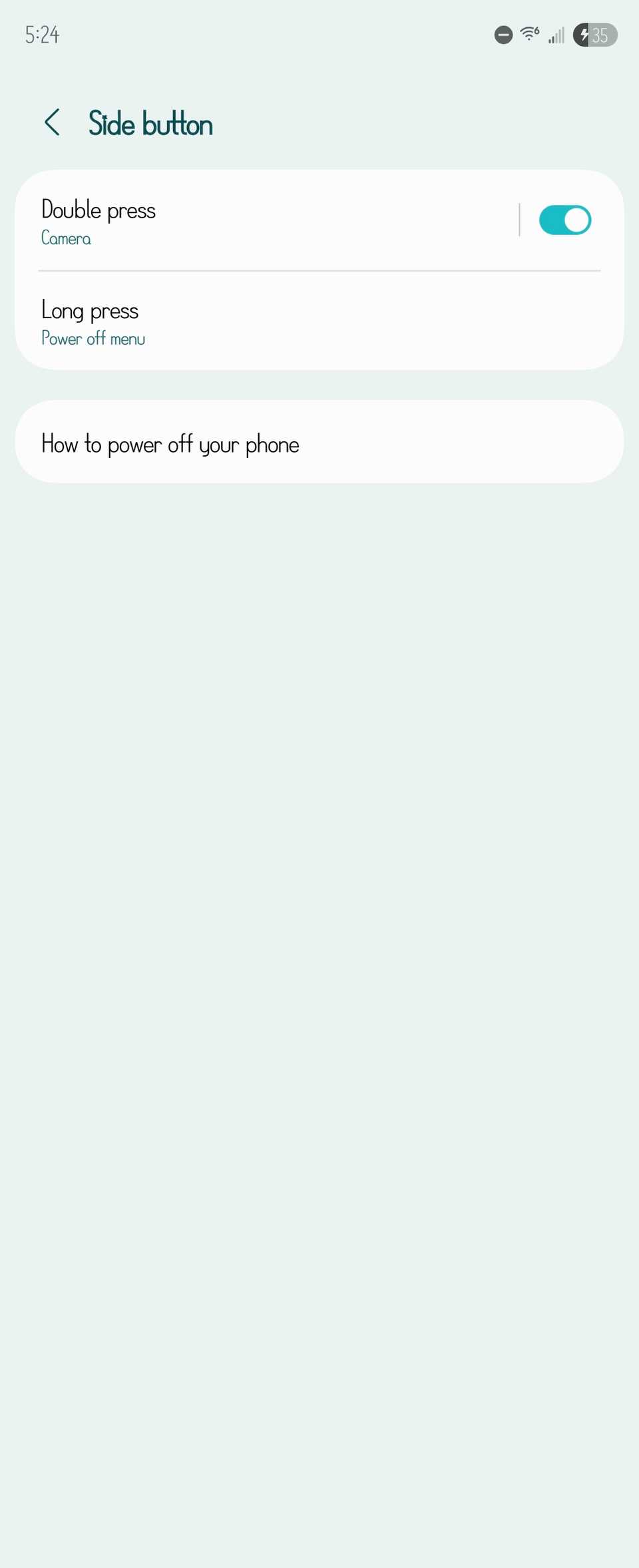 Side button settings on a Samsung Galaxy phone.