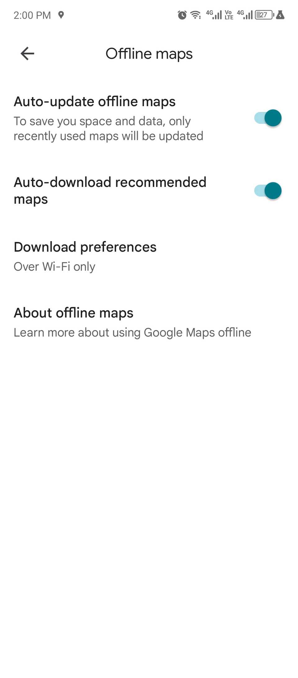 Alterando preferências de atualização para mapas offline.