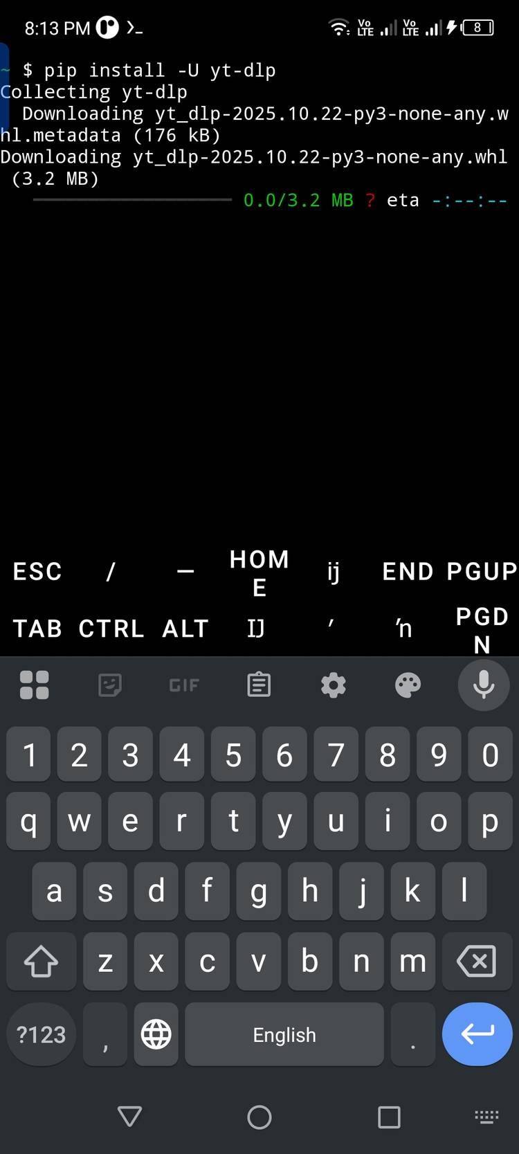 Using Pip to install Yt-dlp.