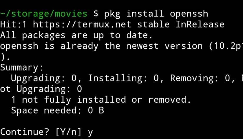 Installing OpenSSH using Termux.