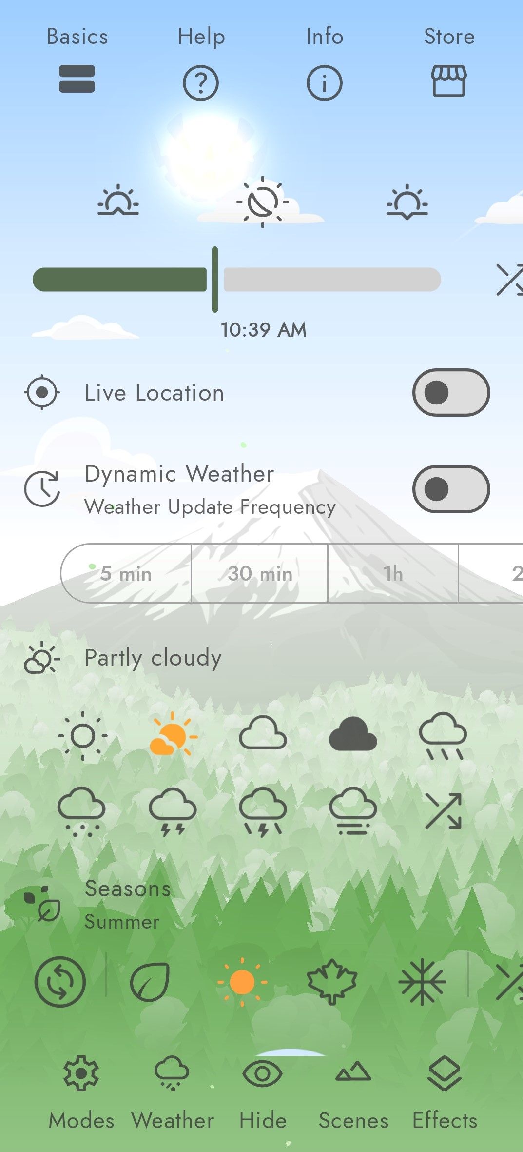 Changing the wallpaper elements based on location and weather updates.