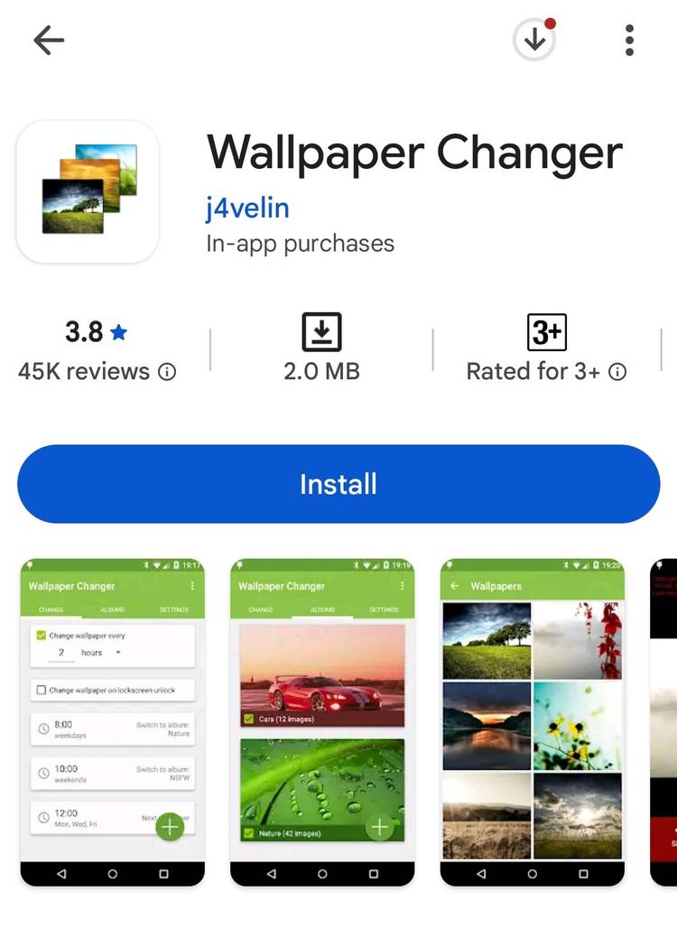 Instalando o aplicativo de troca de papel de parede.