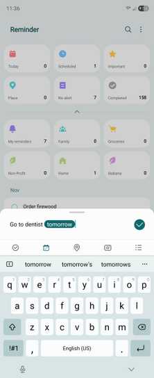 A new task being created in Samsung Reminder on Android.