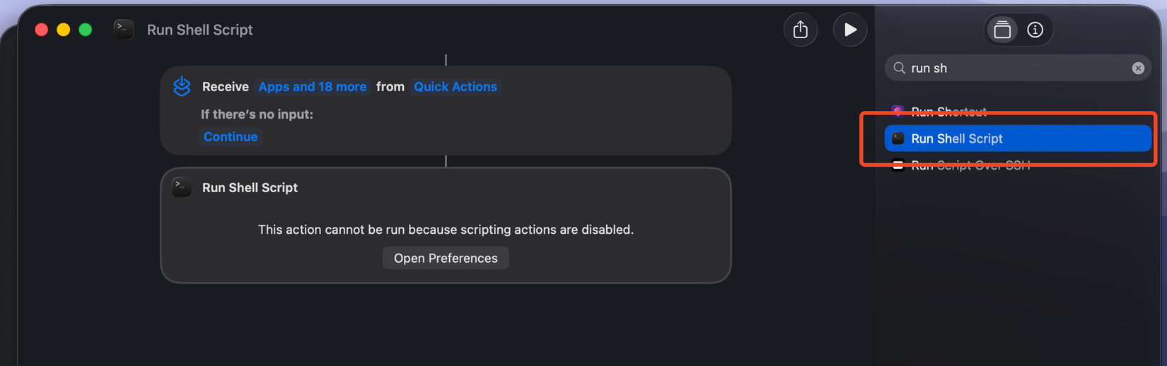 Search for actions in Shortcuts.