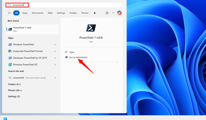 Searching for Powershell in the Windows Start Menu.