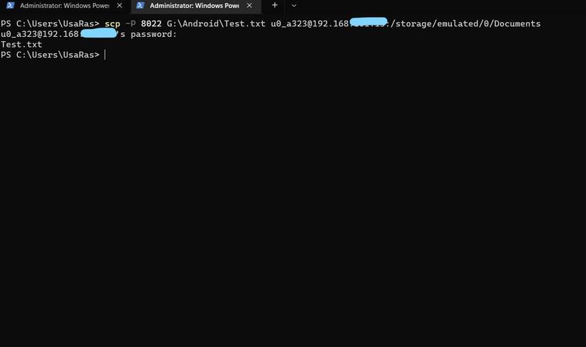 File successfully sent using SSH.