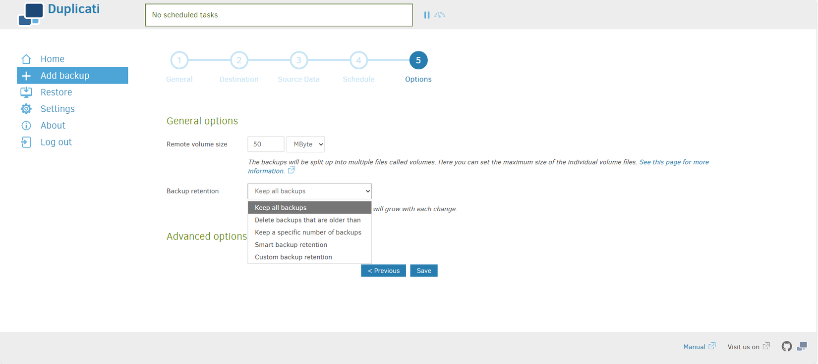Configuración de la retención de copias de seguridad para una tarea de copia de seguridad duplicada.