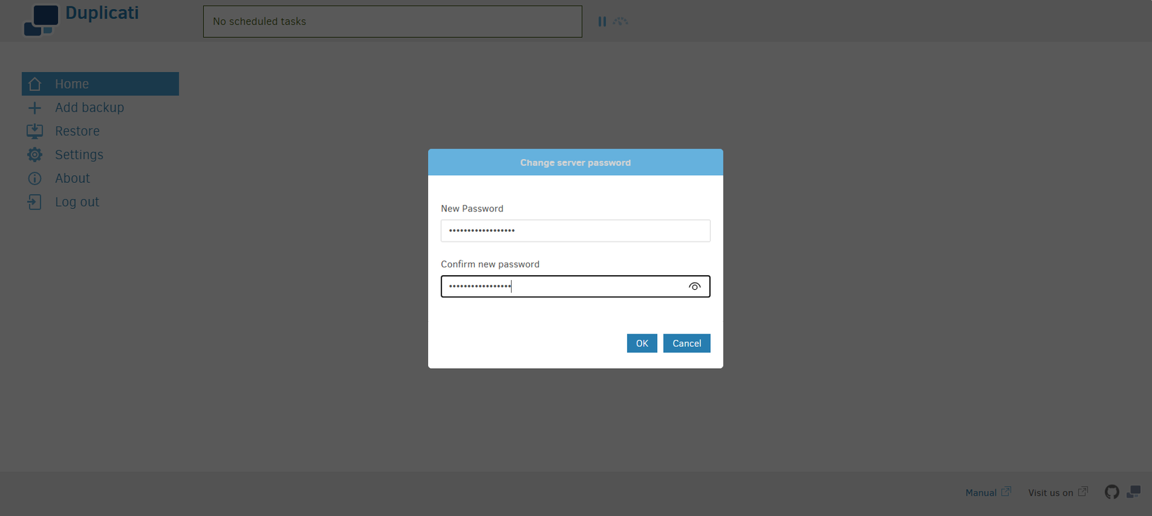 Establecer la frase de contraseña en Duplicati.