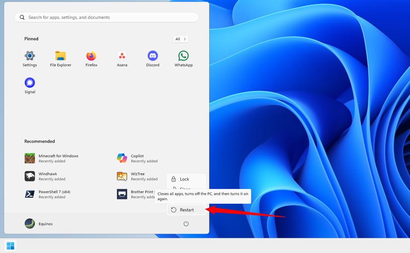 Clique com a tecla Shift pressionada no botão reiniciar.