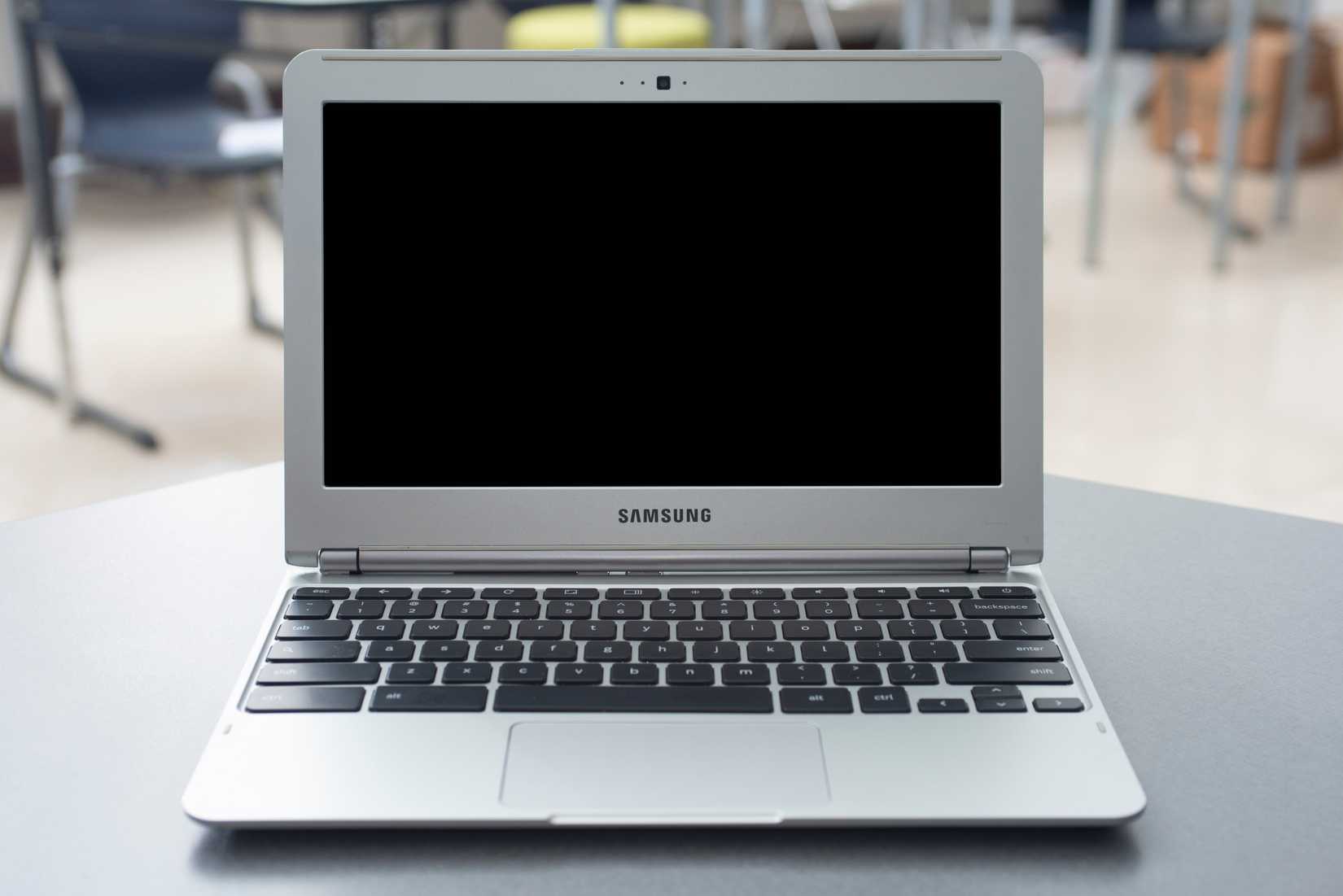 A Samsungl Ecducational Edition Chromebook in a classroom.
