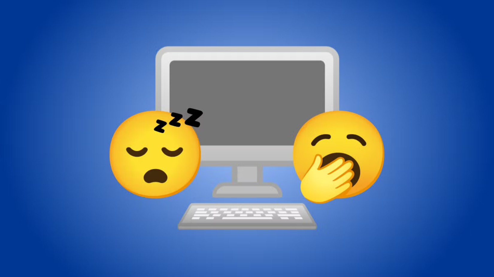 Dois emojis representando os modos de suspensão e hibernação no Windows com um PC em segundo plano. 