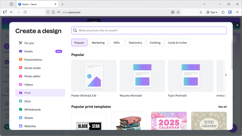 Several additional templates in Canva.