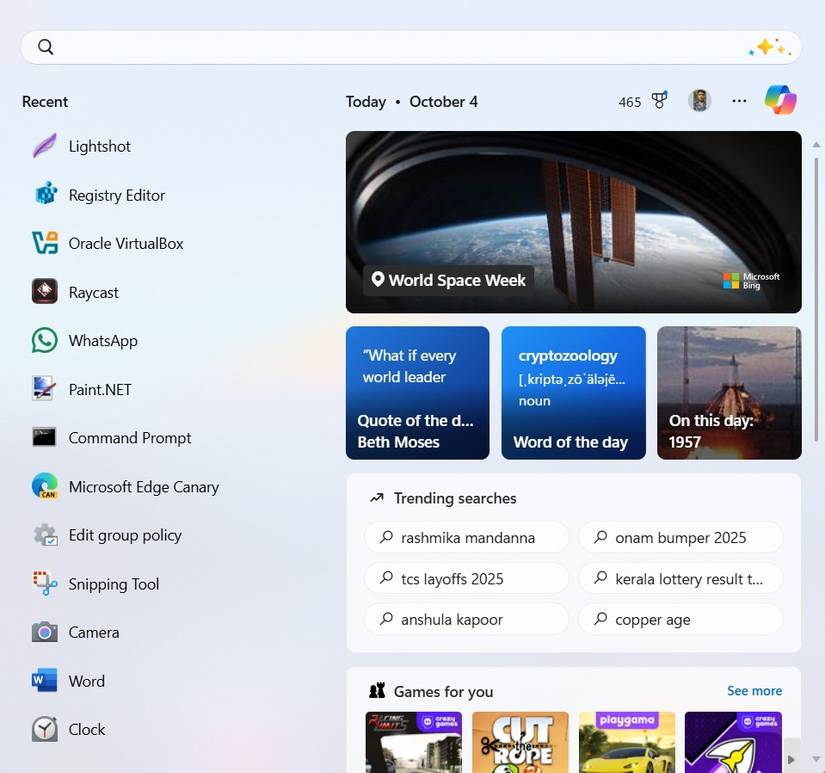 Menu Iniciar no Windows 11.