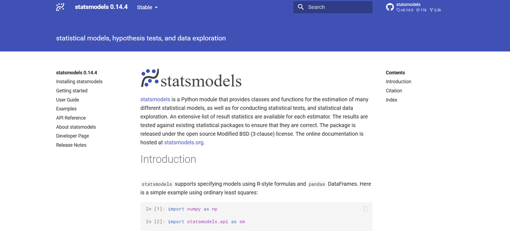 Официальный сайт statsmodels.