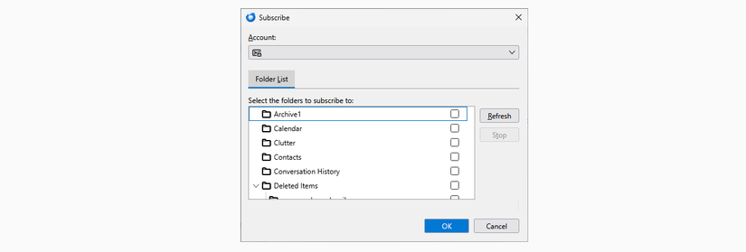 Inscrever-se em pastas IMAP no Thunderbird.
