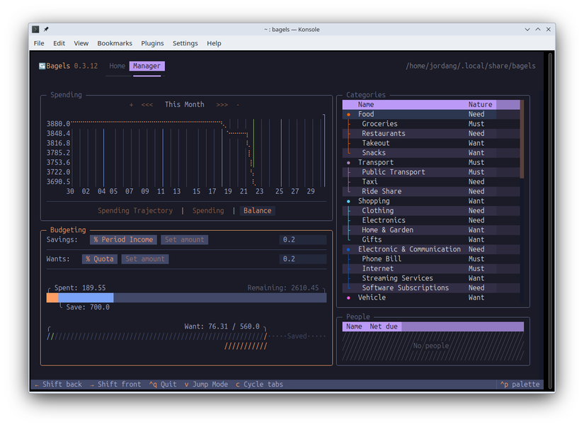 O aplicativo Bagels em um terminal Linux.