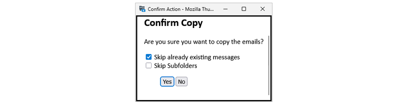 O prompt Copiar pastas de e-mail no Thunderbird.