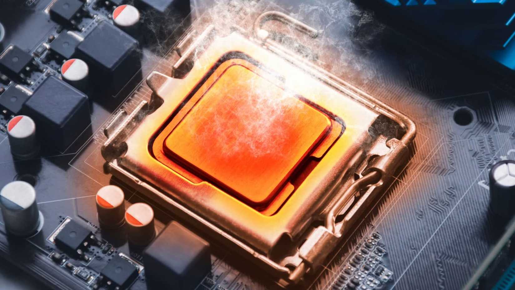 O chip do processador CPU superaquece e queima no soquete da placa-mãe do computador