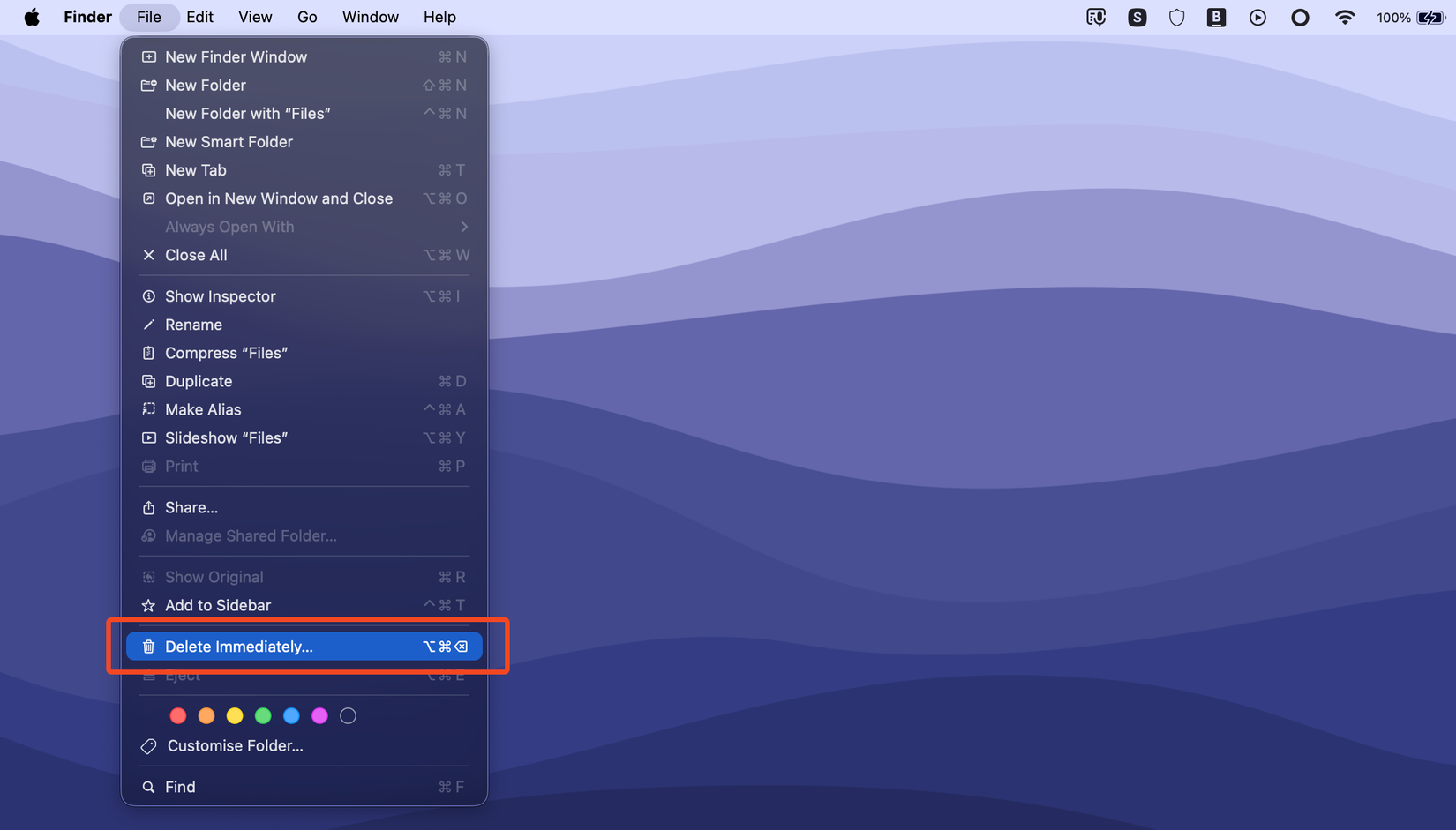 The Delete Immediately option in Finder.
