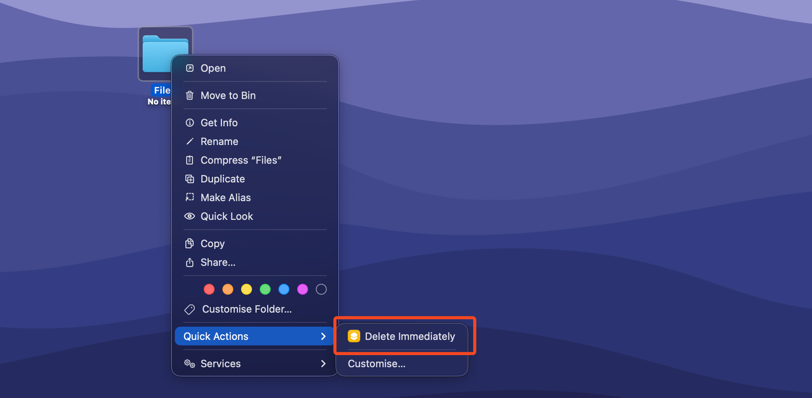 The Delete Immediately shortcut.
