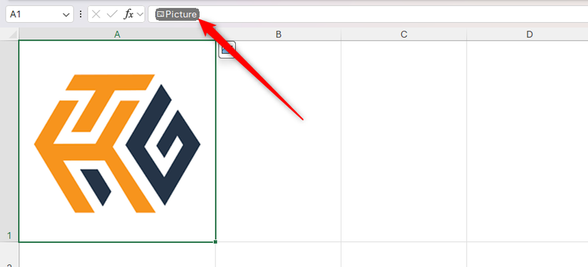 The Excel formula bar containing the word 'Picture.'