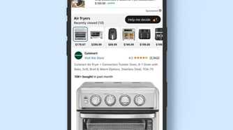 The help me decide button on Amazon being shown above a list of air fryers